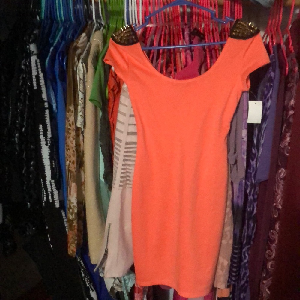 Peachy Coral Colored Dress With Gold Spikes NWT